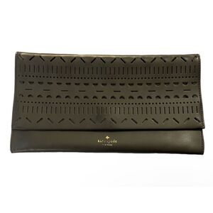 Kate Spade Perforated Leather Envelope Clutch Black Laser Cut Small Bag Preppy